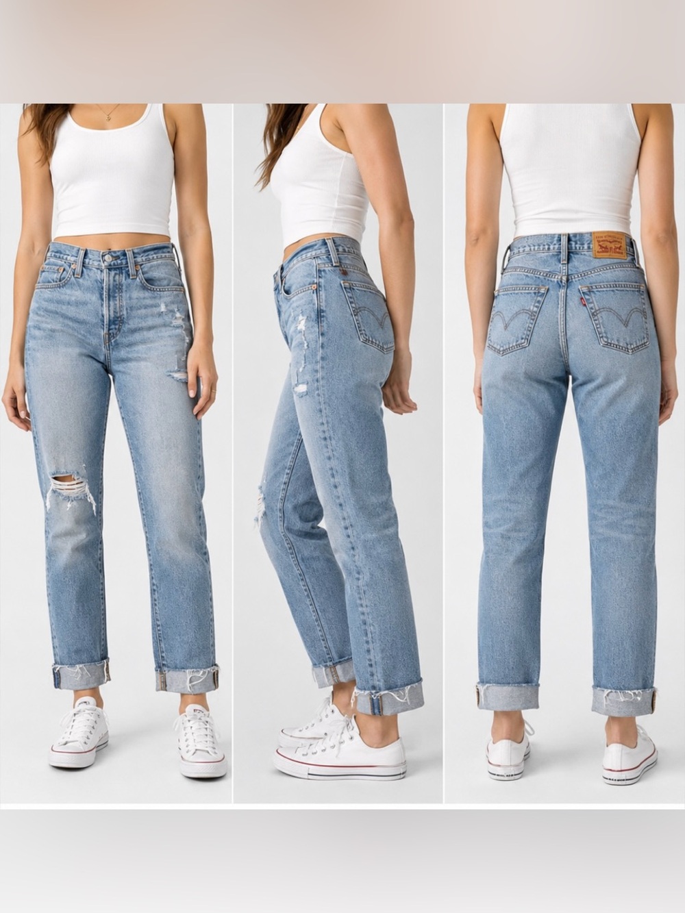 Levi Wedgie Straight Light Wash Distressed Straight Leg Jeans Size 27